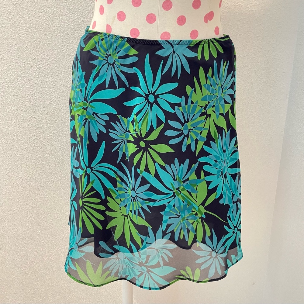 Express Floral Skirt Women’s Small Blue Green Midi Y2K